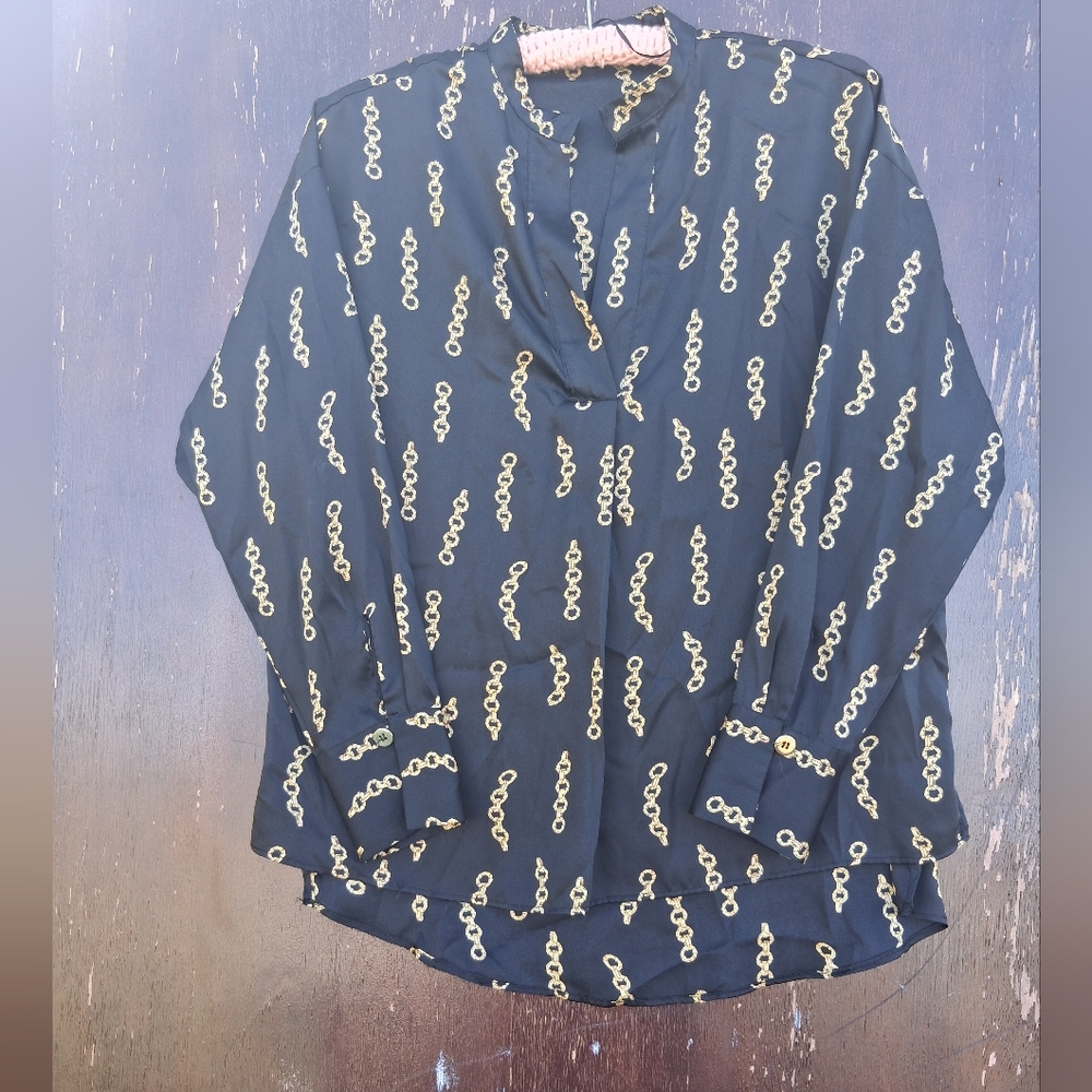 Black and Gold Chain Print Women's Top